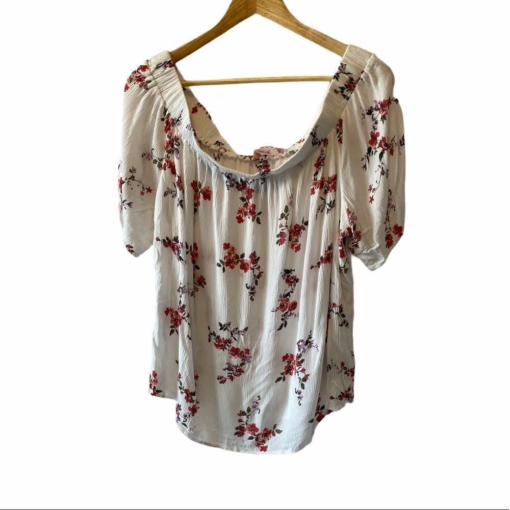 Off The Shoulder White Floral Loose Fit Top 2X